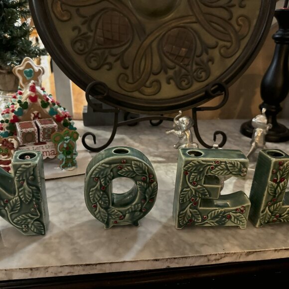 Vintage Lipper Mann Noel Candle Holder Holly Green Berry Letter Christmas Japan - Picture 1 of 4